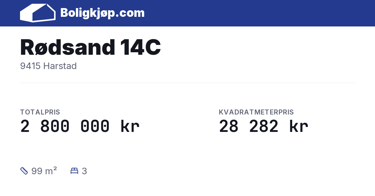 Rødsand 14C, 9415 Harstad - totalpris og kvadratmeterpris fra Boligkjøp.com