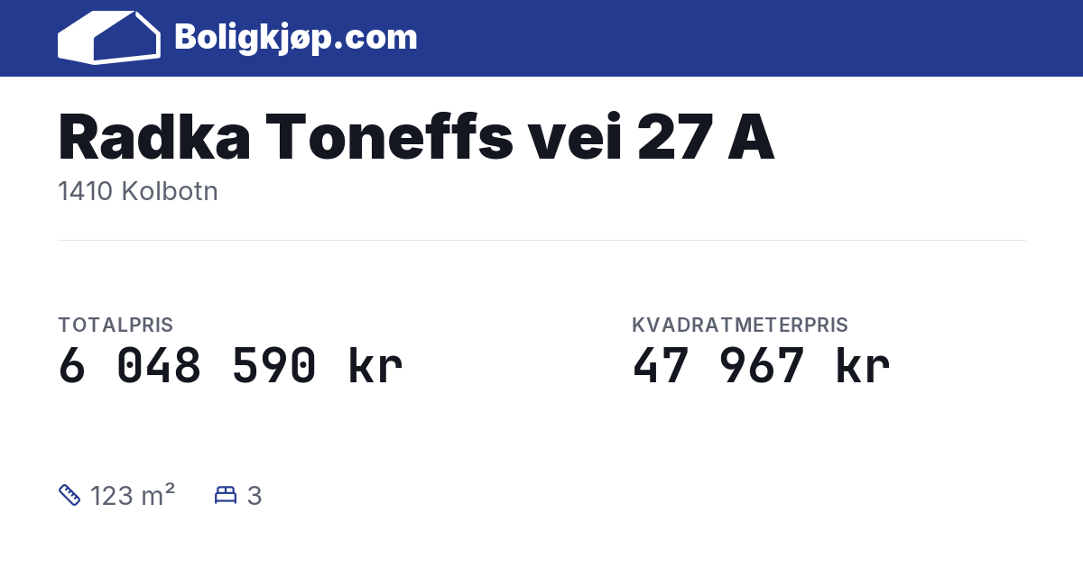 Radka Toneffs vei 27 A, 1410 Kolbotn - totalpris og kvadratmeterpris fra Boligkjøp.com