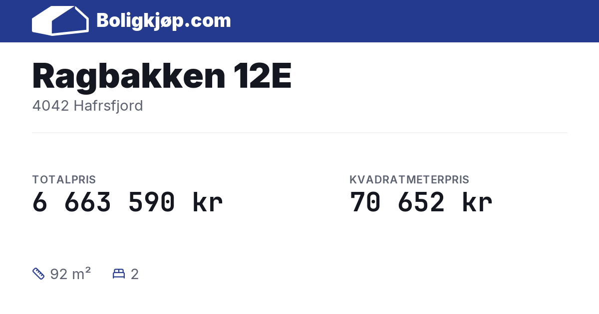Ragbakken 12E, 4042 Hafrsfjord - totalpris og kvadratmeterpris fra Boligkjøp.com