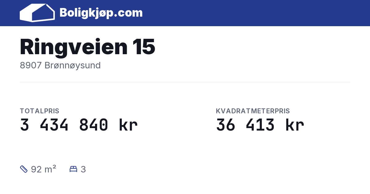 Ringveien 15, 8907 Brønnøysund - totalpris og kvadratmeterpris fra Boligkjøp.com