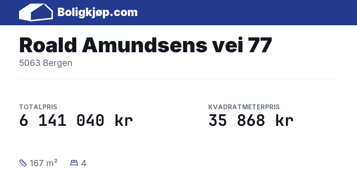 Roald Amundsens vei 77, 5063 Bergen - totalpris og kvadratmeterpris fra Boligkjøp.com