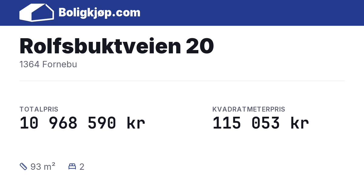 Rolfsbuktveien 20, 1364 Fornebu - totalpris og kvadratmeterpris fra Boligkjøp.com