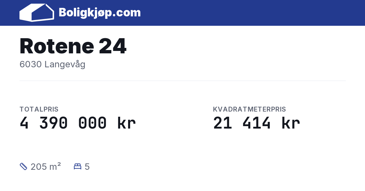 Rotene 24, 6030 Langevåg - totalpris og kvadratmeterpris fra Boligkjøp.com