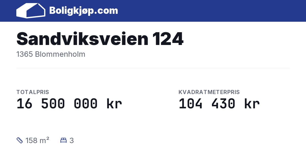 Sandviksveien 124, 1365 Blommenholm - totalpris og kvadratmeterpris fra Boligkjøp.com