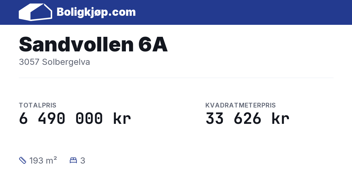 Sandvollen 6A, 3057 Solbergelva - totalpris og kvadratmeterpris fra Boligkjøp.com