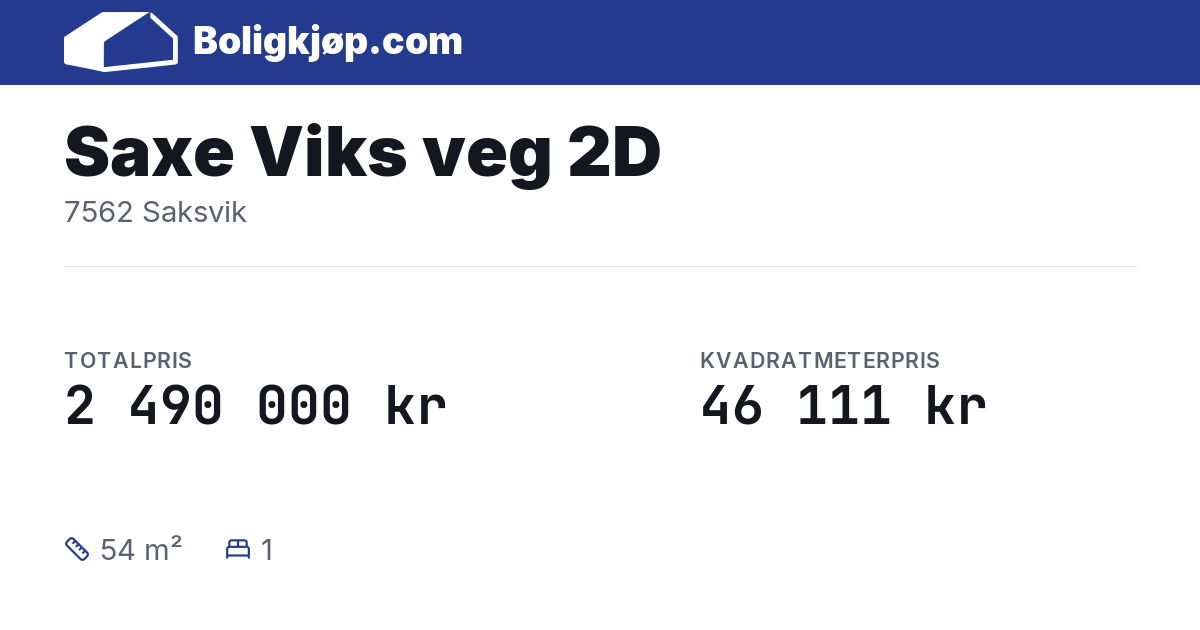 Saxe Viks veg 2D, 7562 Saksvik - totalpris og kvadratmeterpris fra Boligkjøp.com