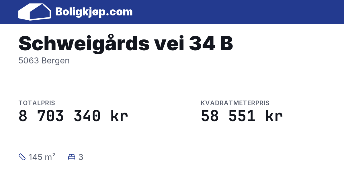 Schweigårds vei 34 B, 5063 Bergen - totalpris og kvadratmeterpris fra Boligkjøp.com
