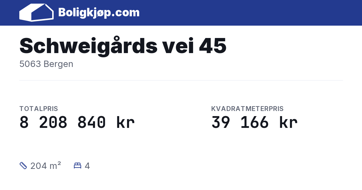 Schweigårds vei 45, 5063 Bergen - totalpris og kvadratmeterpris fra Boligkjøp.com