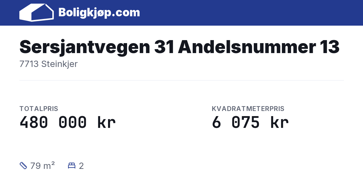 Sersjantvegen 31 Andelsnummer 13, 7713 Steinkjer - totalpris og kvadratmeterpris fra Boligkjøp.com