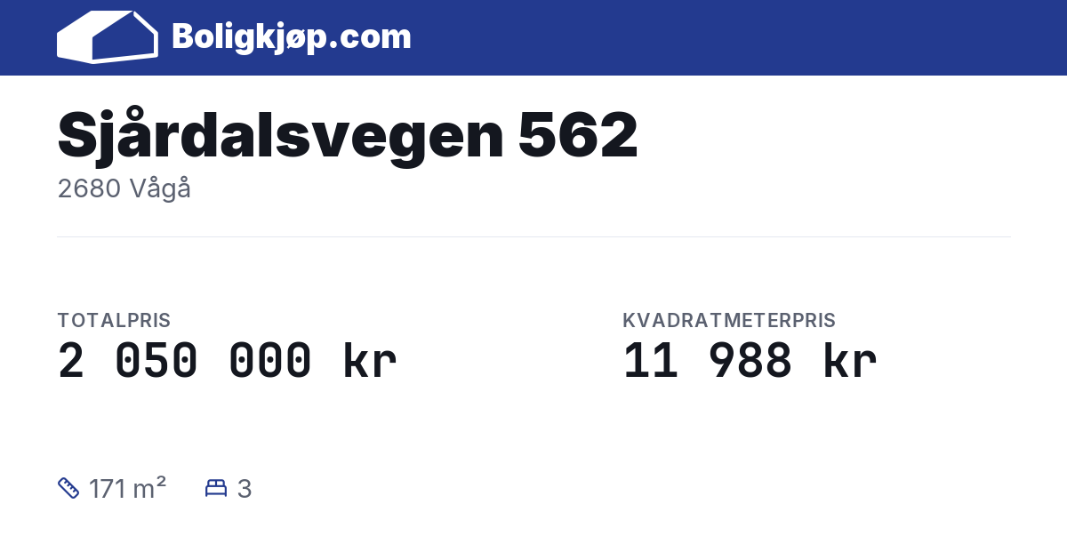 Sjårdalsvegen 562, 2680 Vågå - totalpris og kvadratmeterpris fra Boligkjøp.com