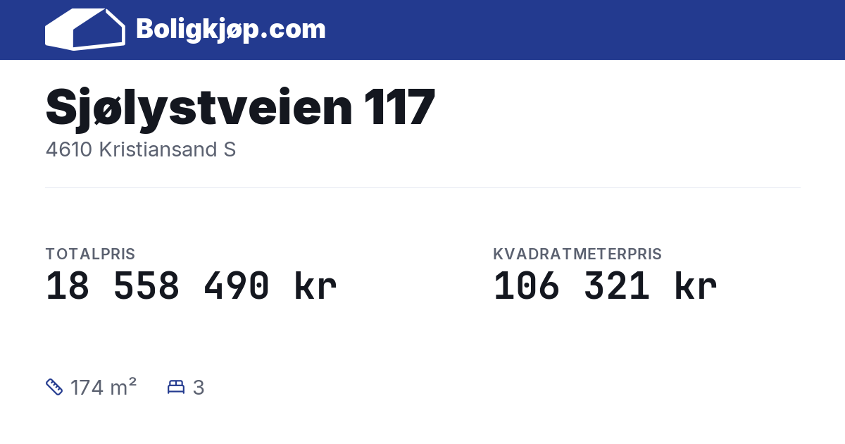 Sjølystveien 117, 4610 Kristiansand S - totalpris og kvadratmeterpris fra Boligkjøp.com