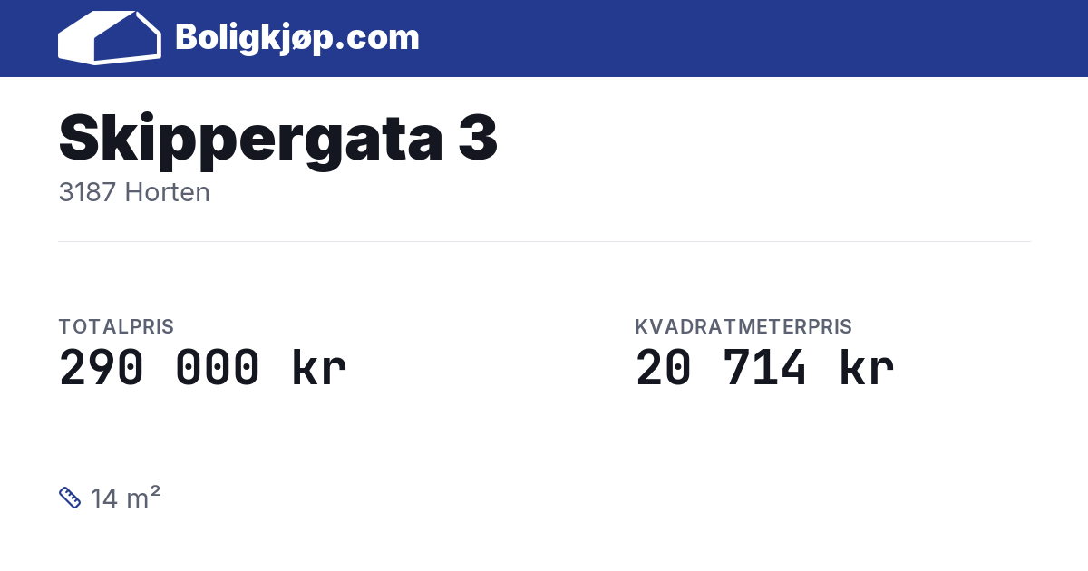 Skippergata 3, 3187 Horten - totalpris og kvadratmeterpris fra Boligkjøp.com