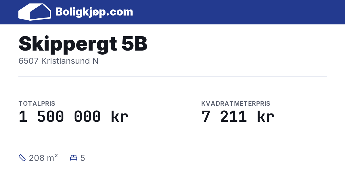 Skippergt 5B, 6507 Kristiansund N - totalpris og kvadratmeterpris fra Boligkjøp.com