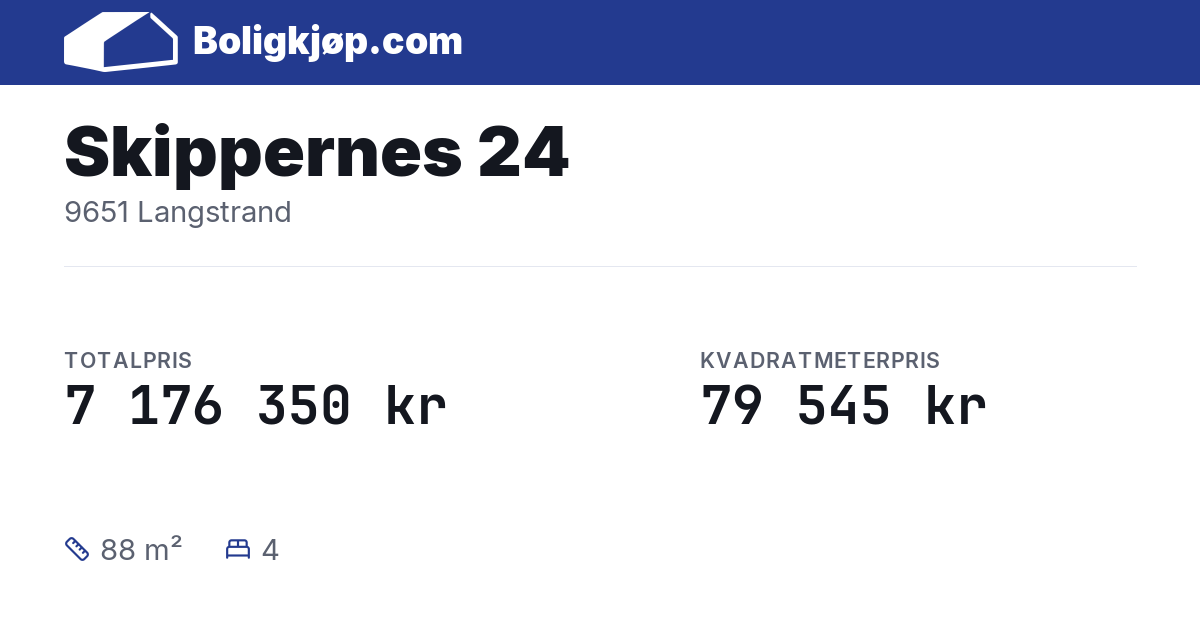 Skippernes 24, 9651 Langstrand - totalpris og kvadratmeterpris fra Boligkjøp.com