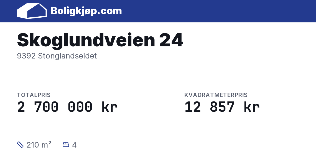 Skoglundveien 24, 9392 Stonglandseidet - totalpris og kvadratmeterpris fra Boligkjøp.com