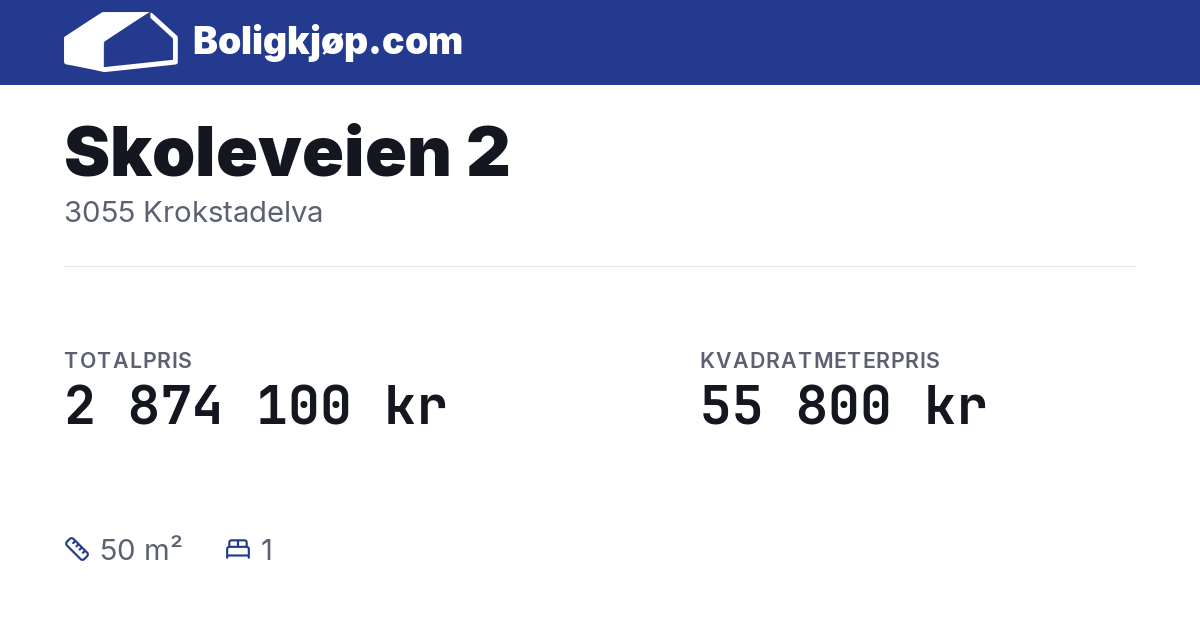 Skoleveien 2, 3055 Krokstadelva - totalpris og kvadratmeterpris fra Boligkjøp.com