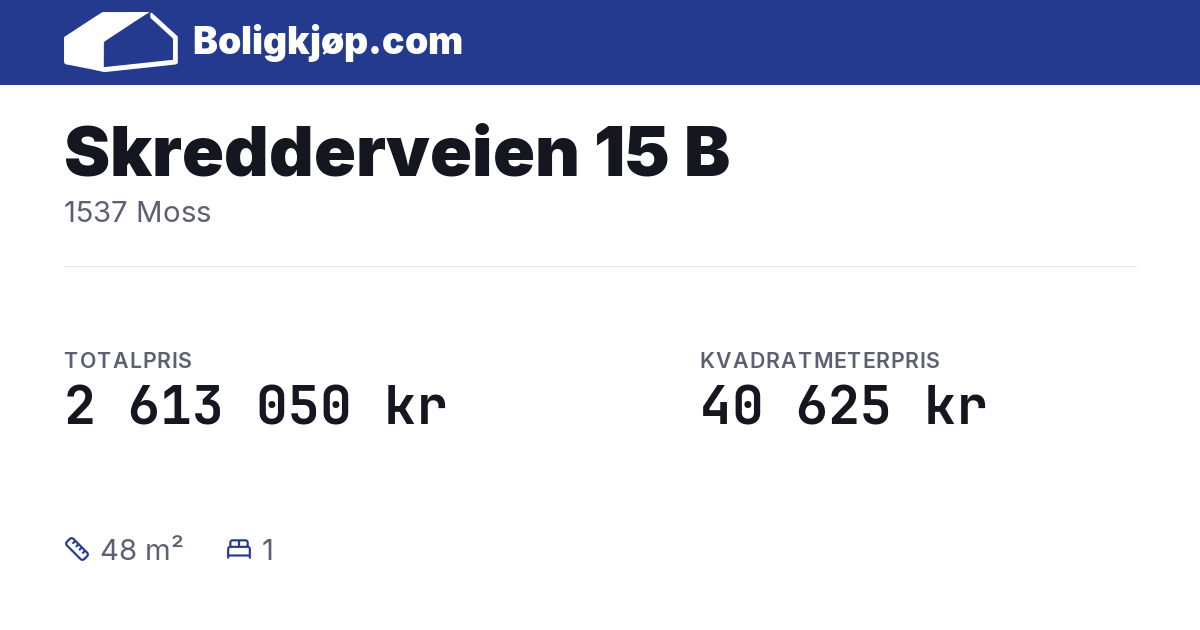 Skredderveien 15 B, 1537 Moss - totalpris og kvadratmeterpris fra Boligkjøp.com