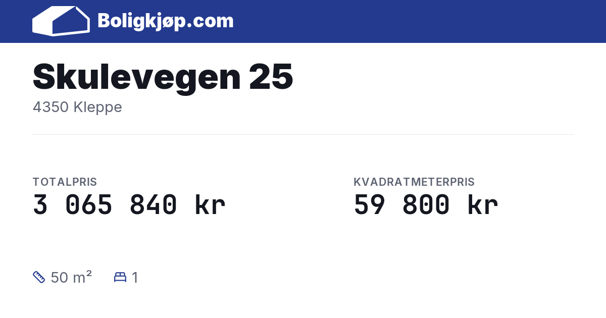 Skulevegen 25, 4350 Kleppe - totalpris og kvadratmeterpris fra Boligkjøp.com
