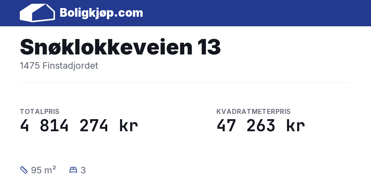 Snøklokkeveien 13, 1475 Finstadjordet - totalpris og kvadratmeterpris fra Boligkjøp.com