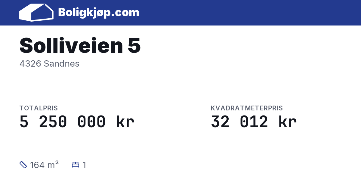 Solliveien 5, 4326 Sandnes - totalpris og kvadratmeterpris fra Boligkjøp.com