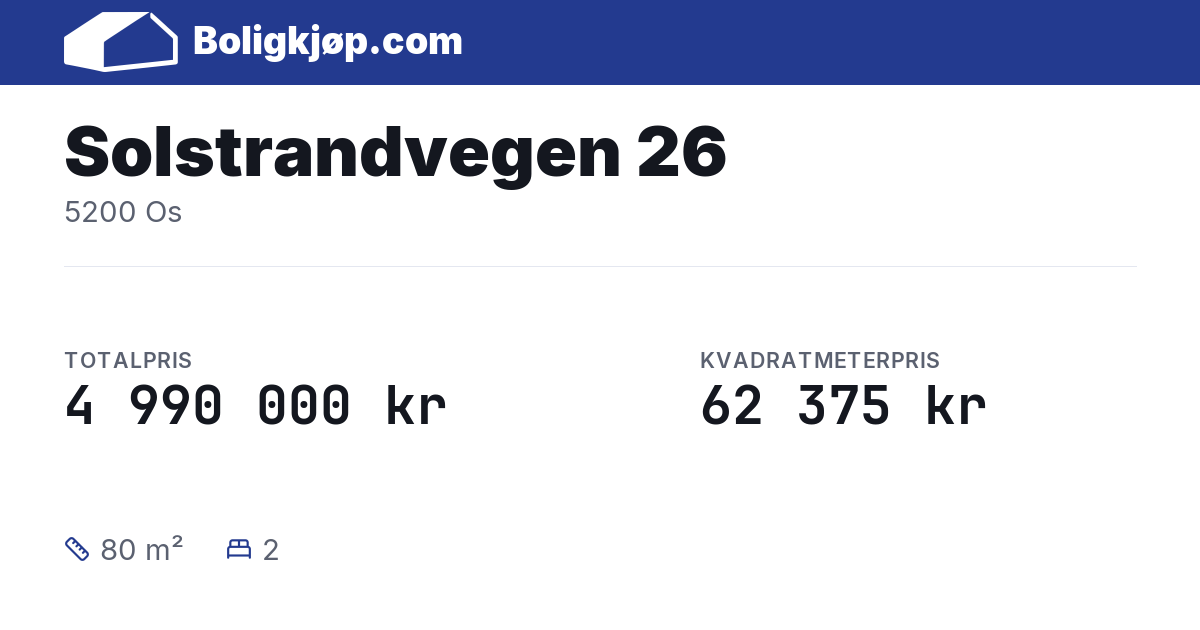 Solstrandvegen 26, 5200 Os - totalpris og kvadratmeterpris fra Boligkjøp.com