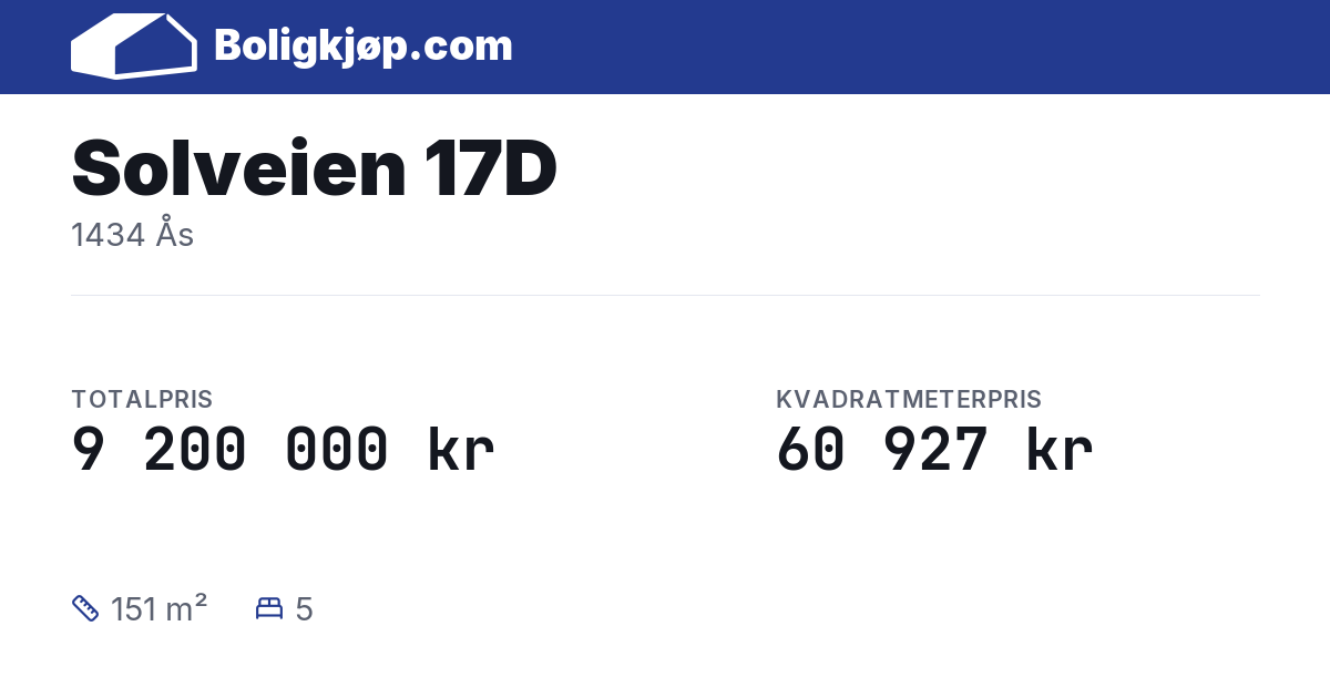 Solveien 17D, 1434 Ås - totalpris og kvadratmeterpris fra Boligkjøp.com