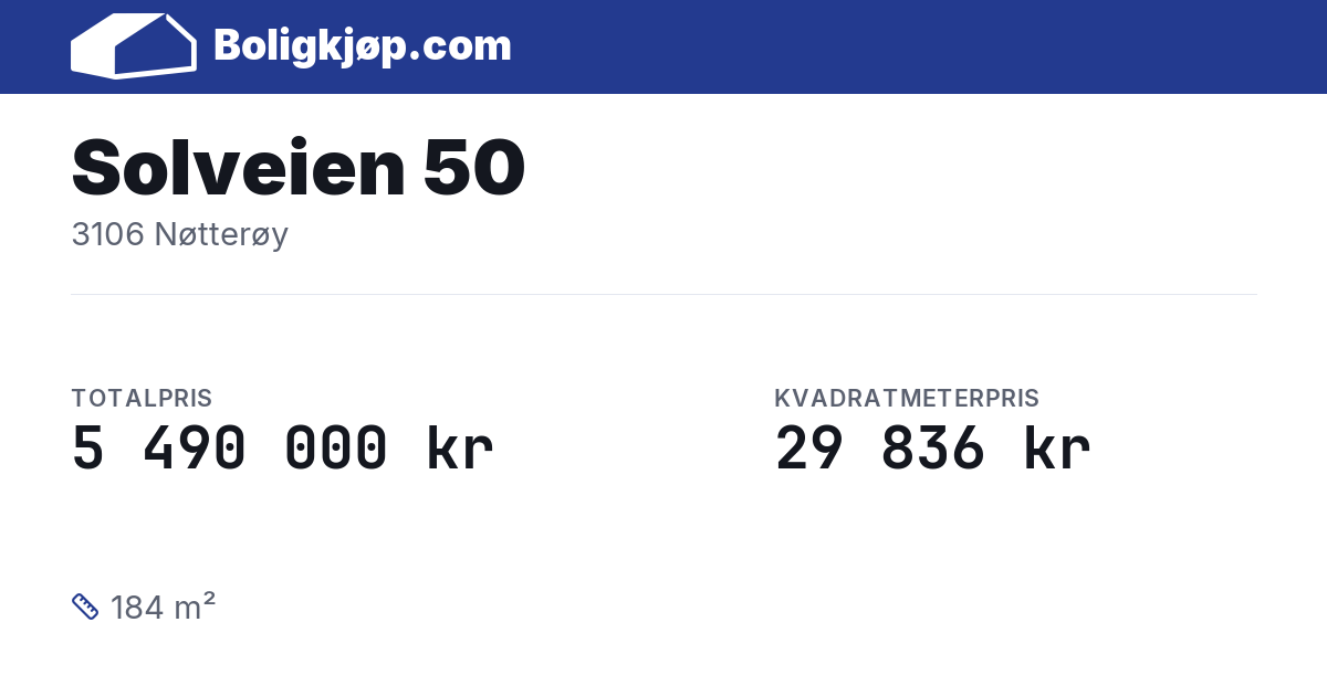Solveien 50, 3106 Nøtterøy - totalpris og kvadratmeterpris fra Boligkjøp.com