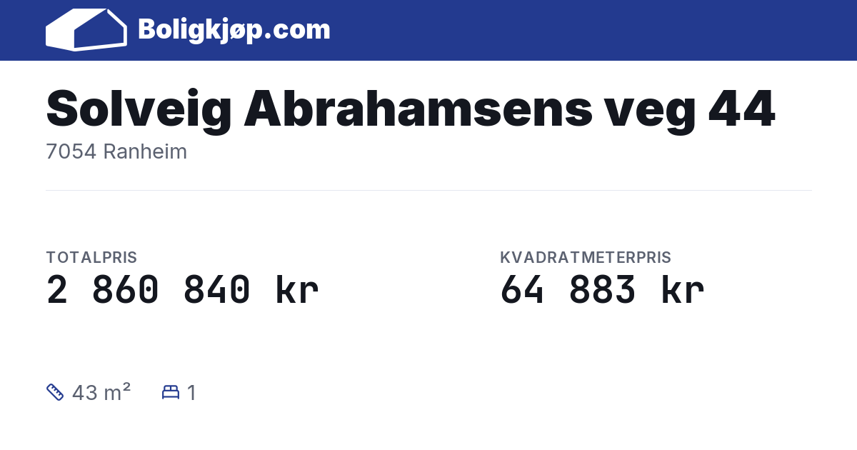 Solveig Abrahamsens veg 44, 7054 Ranheim - totalpris og kvadratmeterpris fra Boligkjøp.com