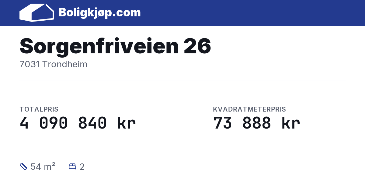 Sorgenfriveien 26, 7031 Trondheim - totalpris og kvadratmeterpris fra Boligkjøp.com