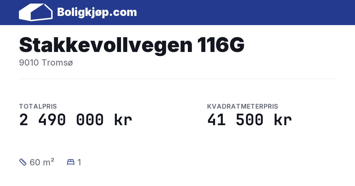 Stakkevollvegen 116G, 9010 Tromsø - totalpris og kvadratmeterpris fra Boligkjøp.com