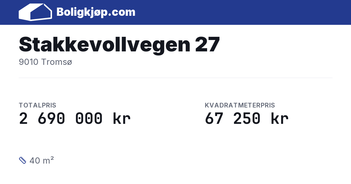 Stakkevollvegen 27, 9010 Tromsø - totalpris og kvadratmeterpris fra Boligkjøp.com