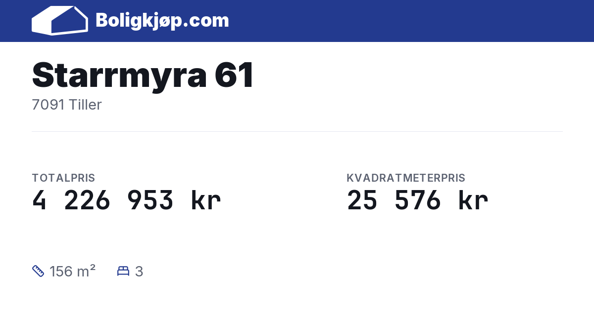 Starrmyra 61, 7091 Tiller - totalpris og kvadratmeterpris fra Boligkjøp.com