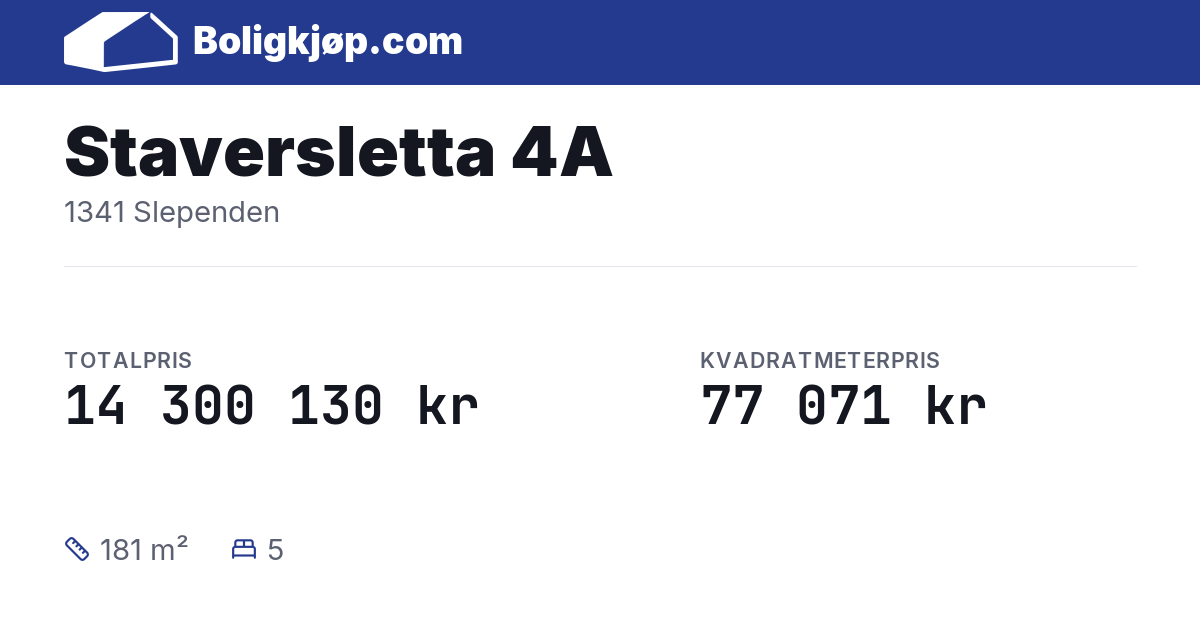 Staversletta 4A, 1341 Slependen - totalpris og kvadratmeterpris fra Boligkjøp.com