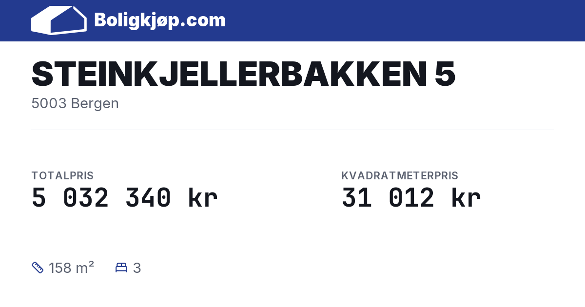 STEINKJELLERBAKKEN 5, 5003 Bergen - totalpris og kvadratmeterpris fra Boligkjøp.com
