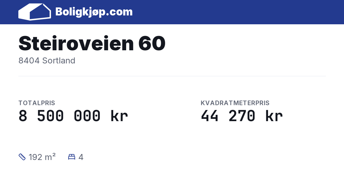 Steiroveien 60, 8404 Sortland - totalpris og kvadratmeterpris fra Boligkjøp.com