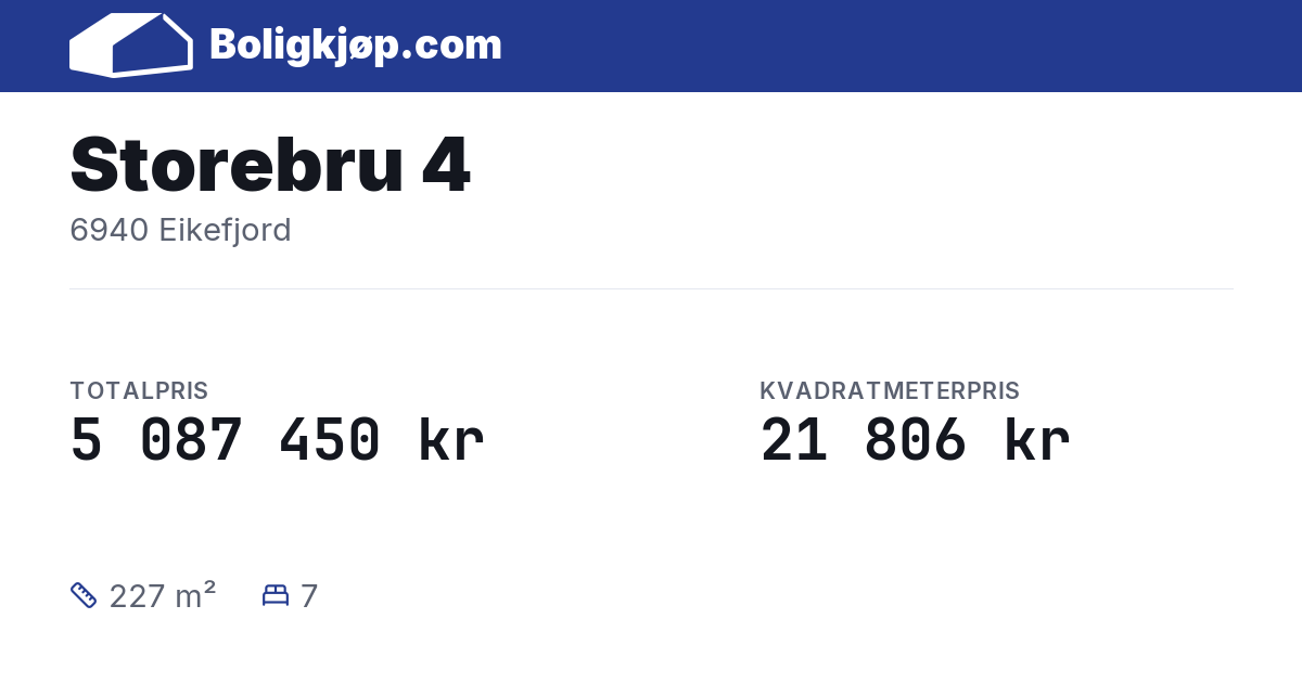 Storebru 4, 6940 Eikefjord - totalpris og kvadratmeterpris fra Boligkjøp.com