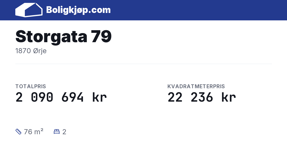 Storgata 79, 1870 Ørje - totalpris og kvadratmeterpris fra Boligkjøp.com