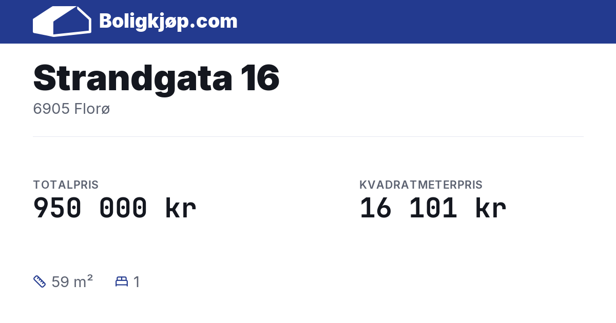 Strandgata 16, 6905 Florø - totalpris og kvadratmeterpris fra Boligkjøp.com