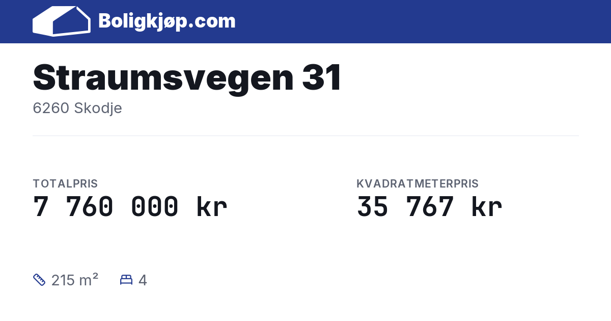 Straumsvegen 31, 6260 Skodje - totalpris og kvadratmeterpris fra Boligkjøp.com
