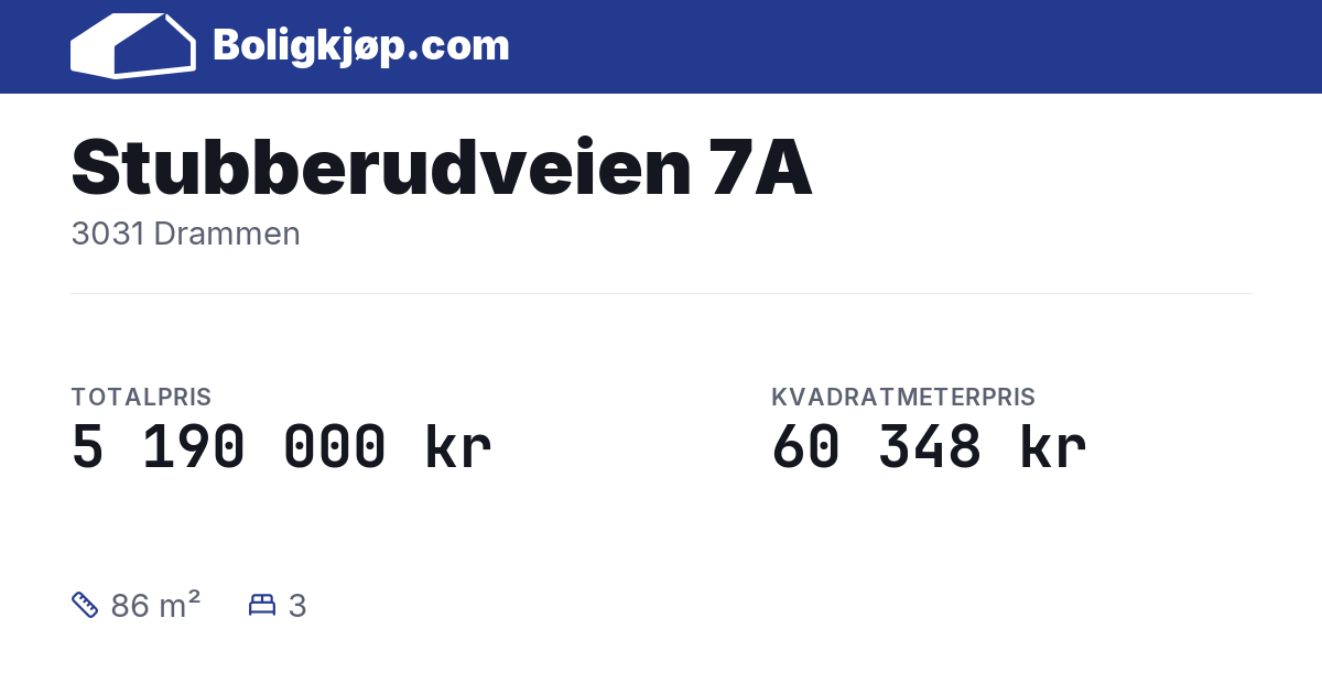 Stubberudveien 7A, 3031 Drammen - totalpris og kvadratmeterpris fra Boligkjøp.com