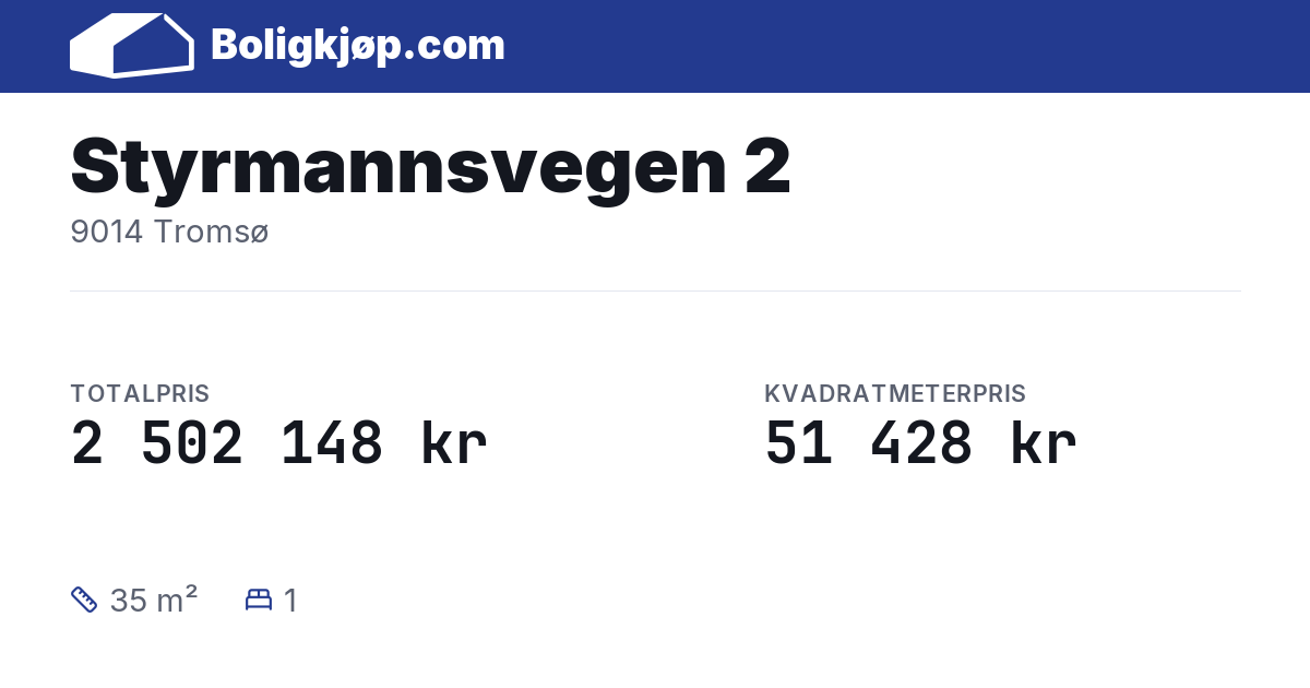 Styrmannsvegen 2, 9014 Tromsø - totalpris og kvadratmeterpris fra Boligkjøp.com