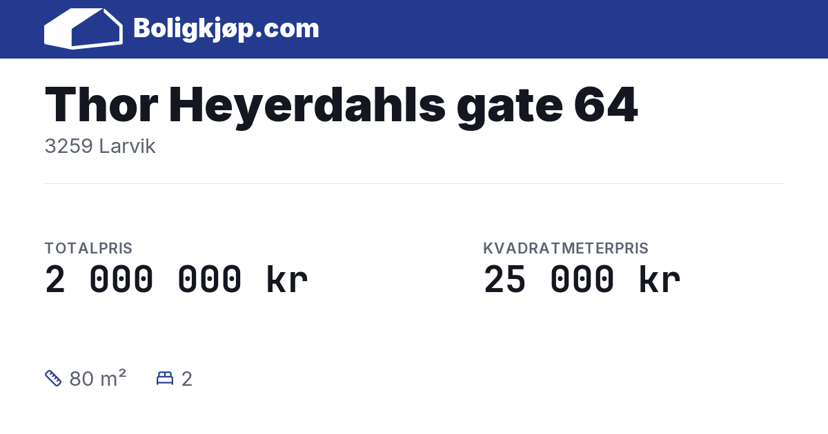 Thor Heyerdahls gate 64, 3259 Larvik - totalpris og kvadratmeterpris fra Boligkjøp.com