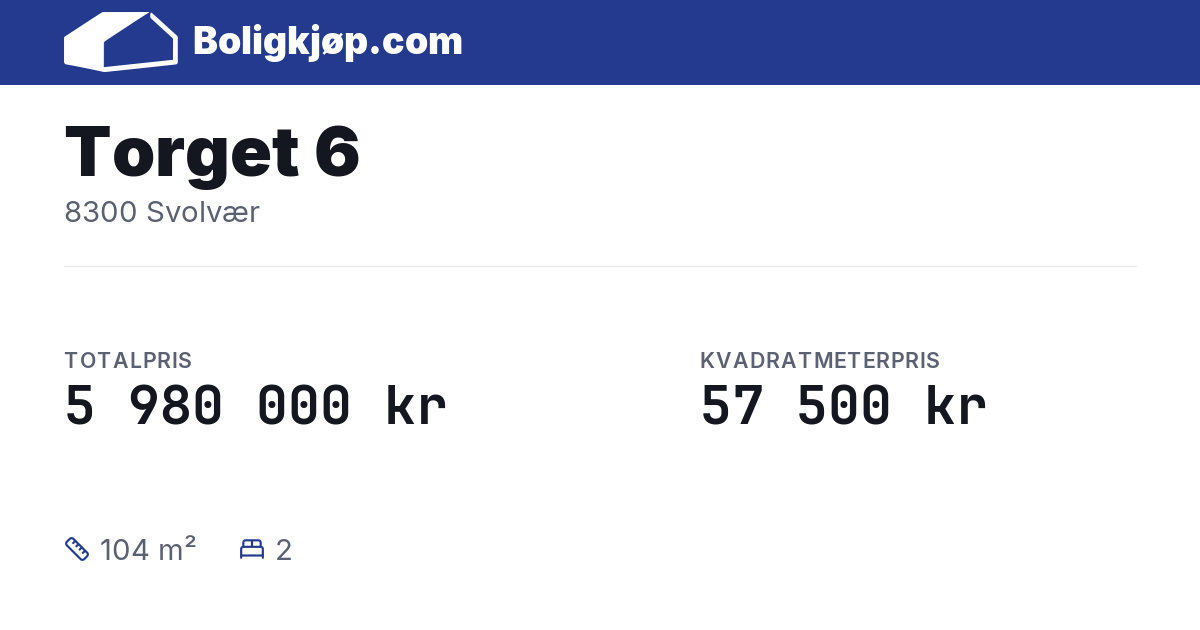 Torget 6, 8300 Svolvær - totalpris og kvadratmeterpris fra Boligkjøp.com