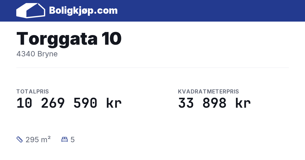 Torggata 10, 4340 Bryne - totalpris og kvadratmeterpris fra Boligkjøp.com