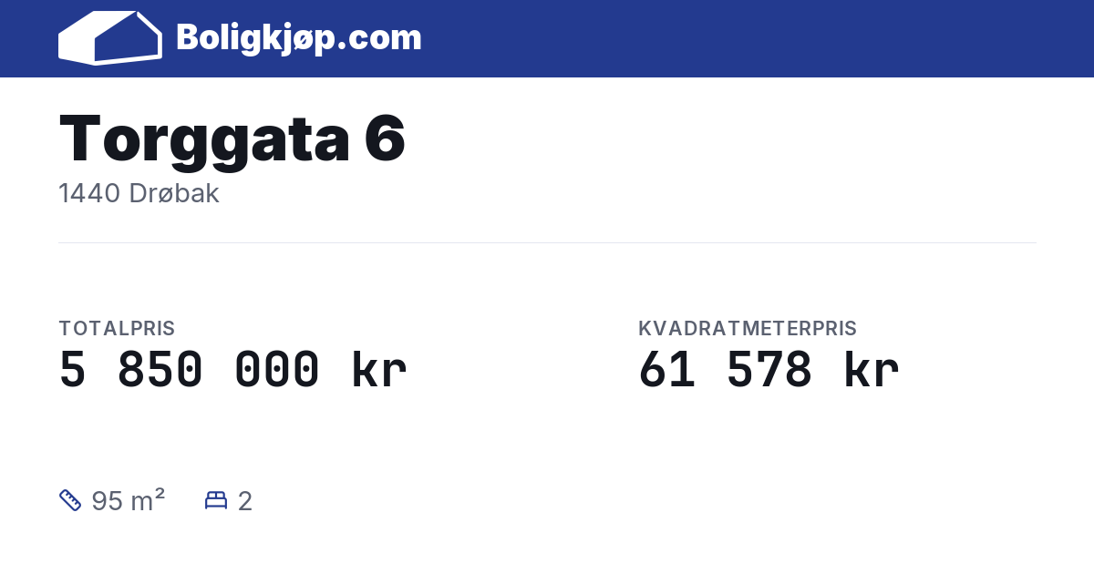 Torggata 6, 1440 Drøbak - totalpris og kvadratmeterpris fra Boligkjøp.com