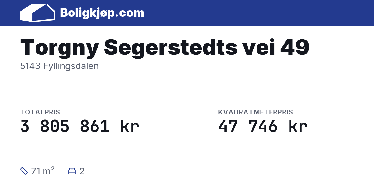 Torgny Segerstedts vei 49, 5143 Fyllingsdalen - totalpris og kvadratmeterpris fra Boligkjøp.com