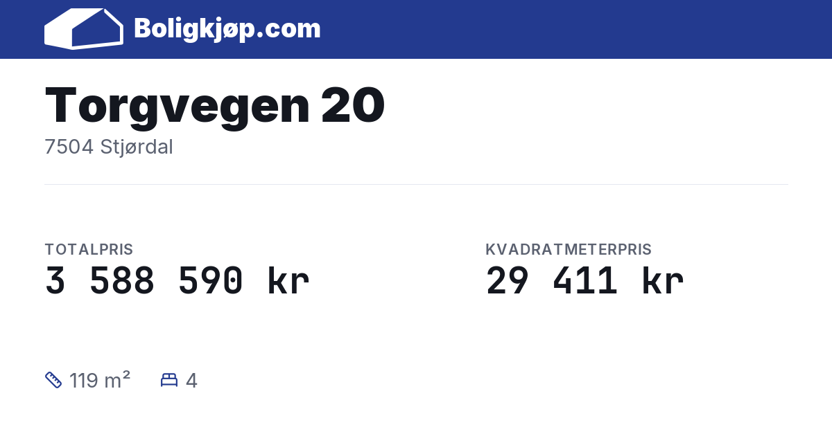 Torgvegen 20, 7504 Stjørdal - totalpris og kvadratmeterpris fra Boligkjøp.com