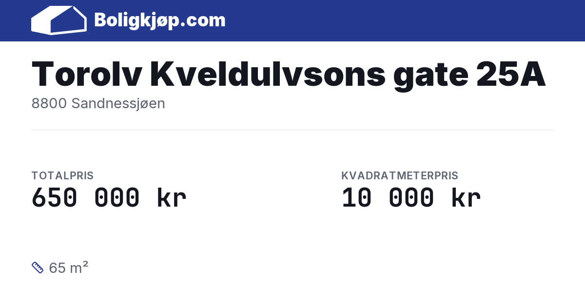 Torolv Kveldulvsons gate 25A, 8800 Sandnessjøen - totalpris og kvadratmeterpris fra Boligkjøp.com