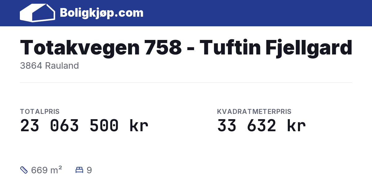 Totakvegen 758 - Tuftin Fjellgard, 3864 Rauland - totalpris og kvadratmeterpris fra Boligkjøp.com
