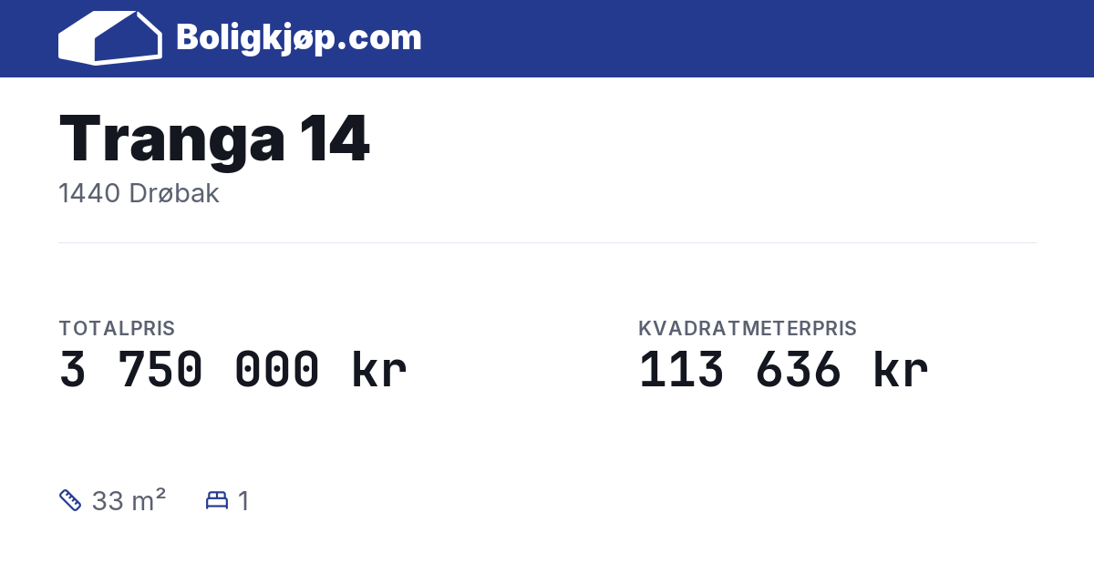 Tranga 14, 1440 Drøbak - totalpris og kvadratmeterpris fra Boligkjøp.com